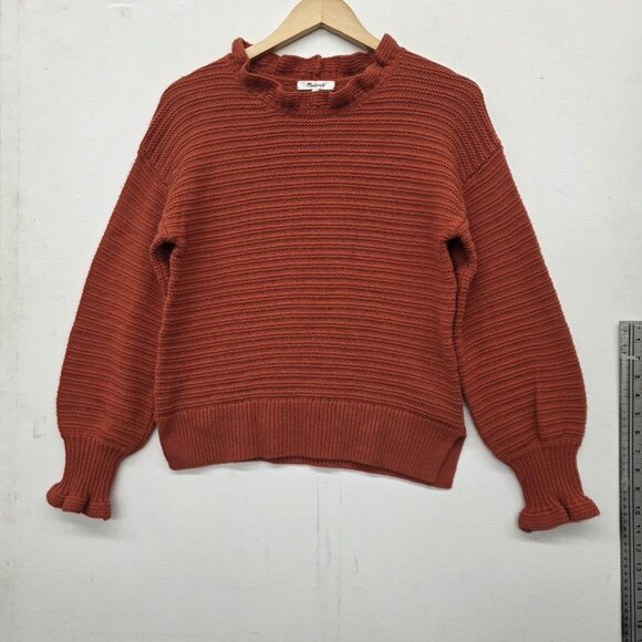 MADEWELL Ruffle-Neck Pullover Sweater Orange Cotton-Merino Yarn Size Small - Picture 11 of 11